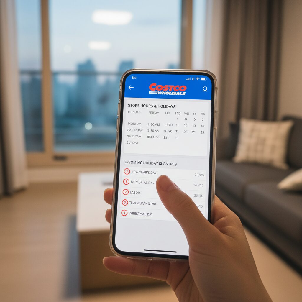 휴무일을 확인할 수 있는 코스트코 모바일 앱 화면