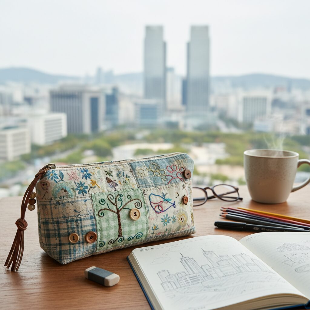 초등학생 천필통 선택부터 세탁까지 완벽 공략 1 꾸민 천필통이 책상 위에 놓여 있는 모습