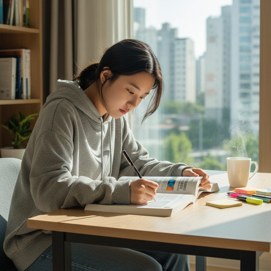 비상교육 풀수록 고1 국어 문학 기출문제집 공부 후기 1 비상교육 풀수록 국어 문학 기본 문제집을 펼쳐놓고 필기하는 모습