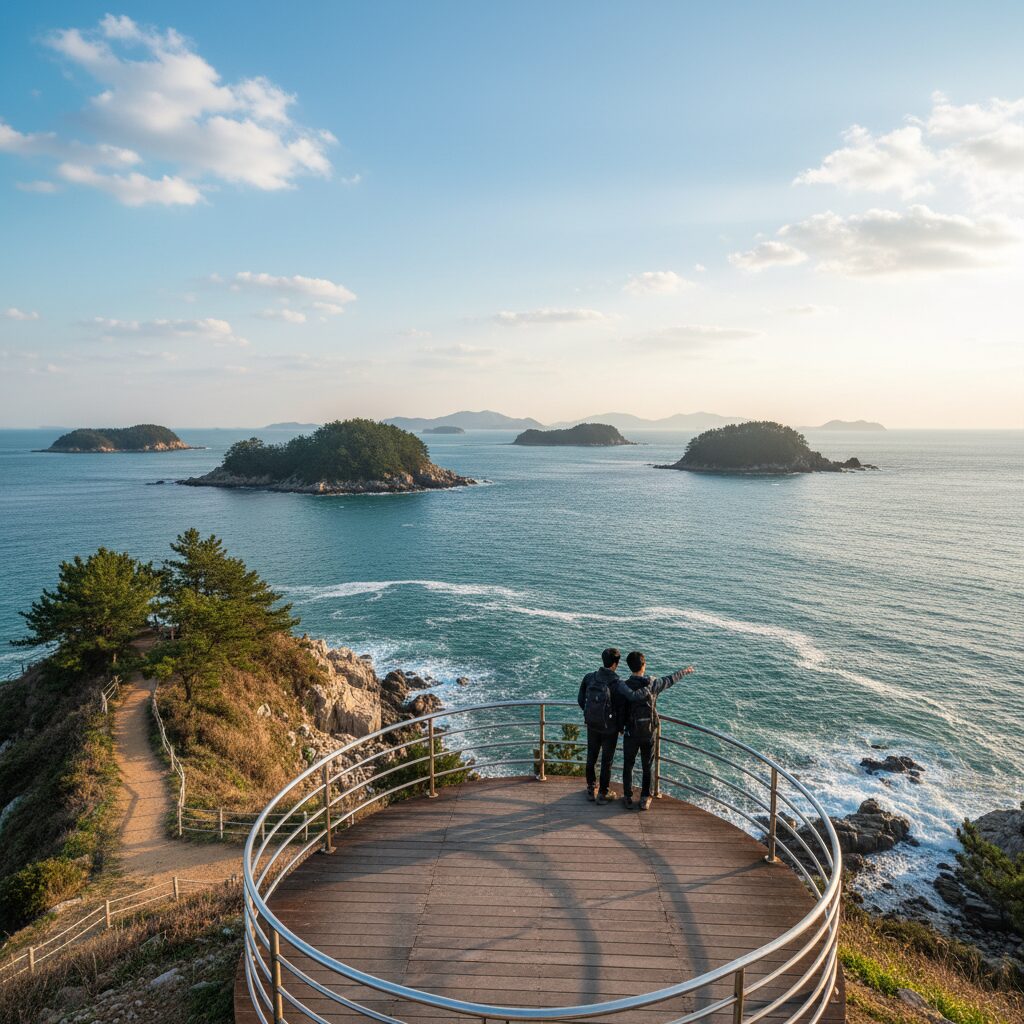 거제 동백섬 지심도 가는 배 시간과 여행 방법 1 지심도 해안선 전망대에서 바라본 탁 트인 남해 바다 전경
