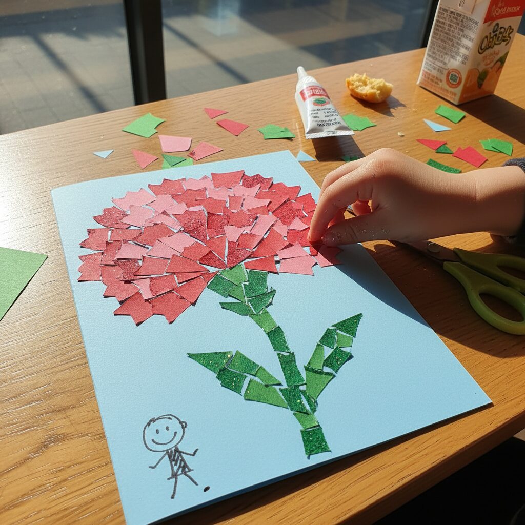 어린이가 직접 만든 모자이크 카네이션 카드 사진