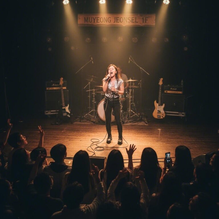 무명전설 1층 무대에서 열창하는 참가자 모습