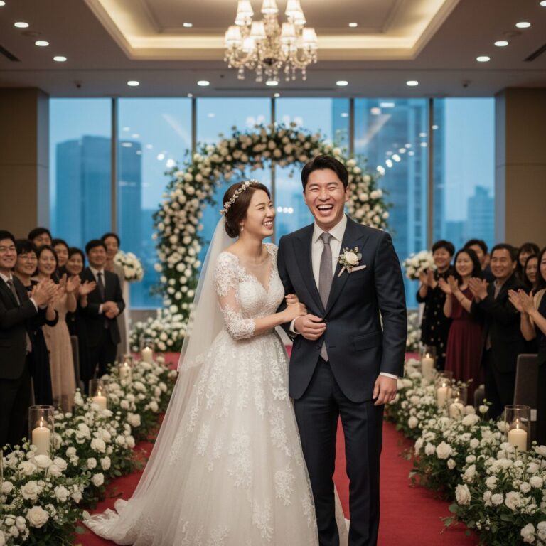 영수 결혼식 웃는 모습 신부와 함께 웃고있는 모습