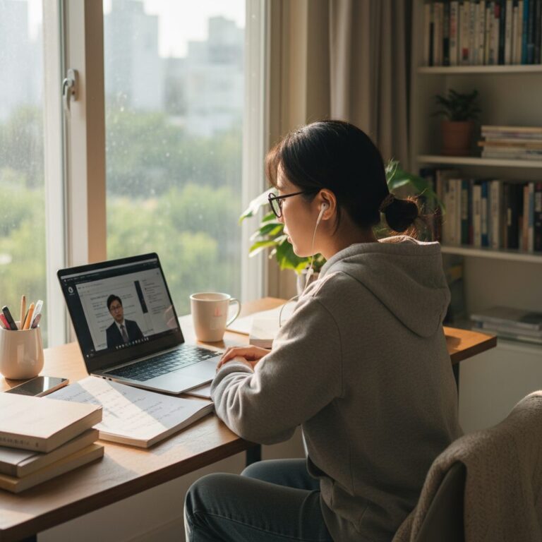 노트북으로 온라인 강의를 들으며 공부하는 모습