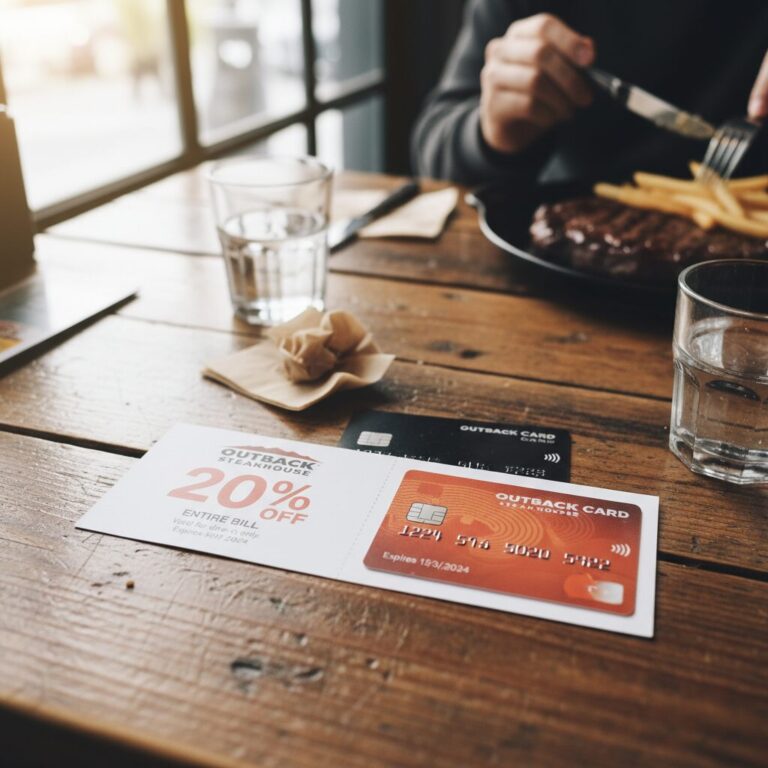아웃백 할인 쿠폰과 카드가 놓인 테이블