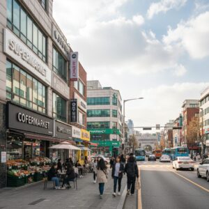 배재대학교 주변 생활 편의시설과 도로 풍경