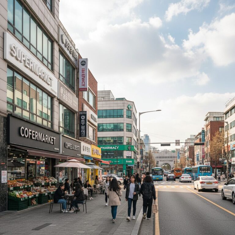 배재대학교 주변 생활 편의시설과 도로 풍경