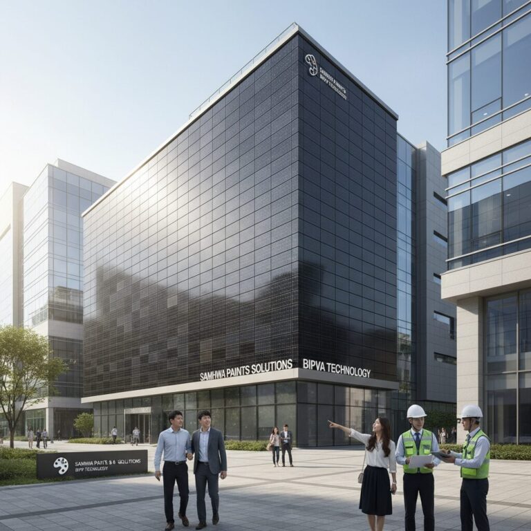 삼화페인트와 한화솔루션이 함께하는 BIPV 태양광 건물 모듈 기술 개념도