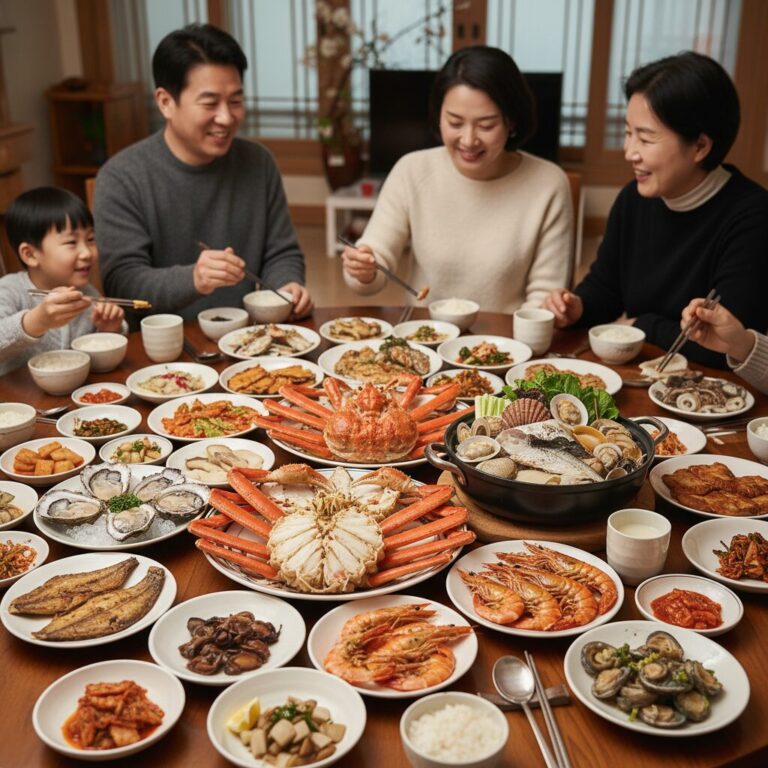 2월 제철 해산물로 구성된 풍성한 식탁 사진