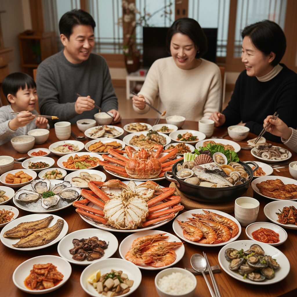 2월 제철 해산물로 구성된 풍성한 식탁 사진