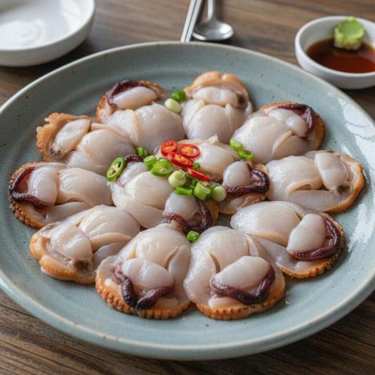 손질된 새조개살이 접시에 담겨 있는 모습