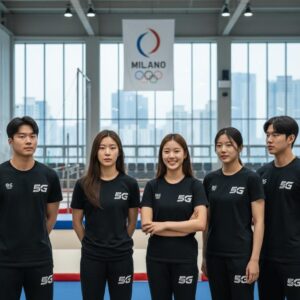 밀라노 올림픽 출전 중인 설예지 선수와 쌍둥이 언니 설예은 선수가 함께 있는 팀 5G 멤버들 사진