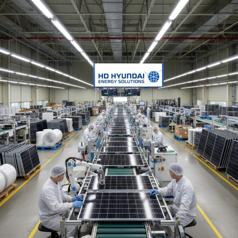 태양광 모듈 생산 공장 내부 HD현대에너지솔루션 생산라인