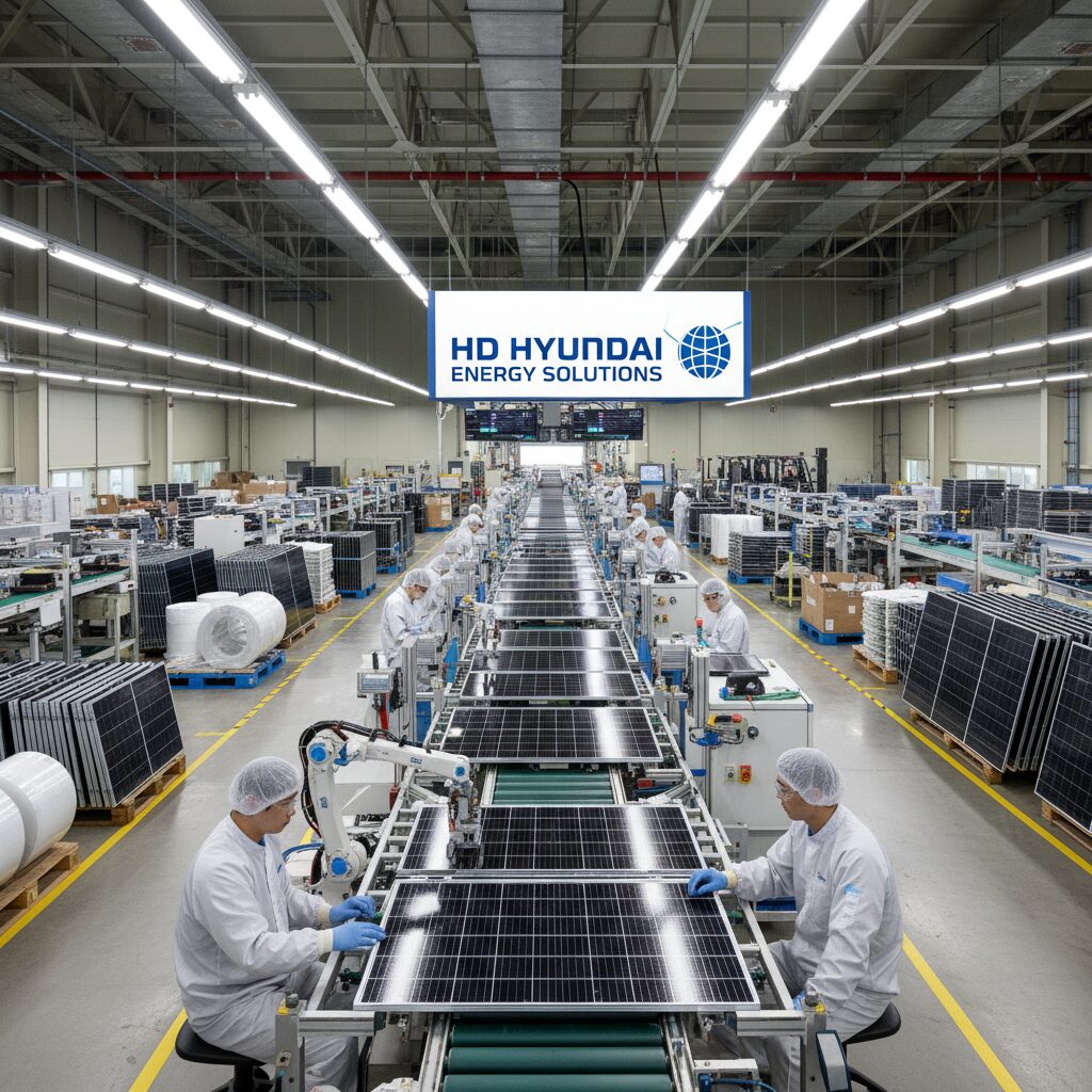 태양광 모듈 생산 공장 내부 HD현대에너지솔루션 생산라인