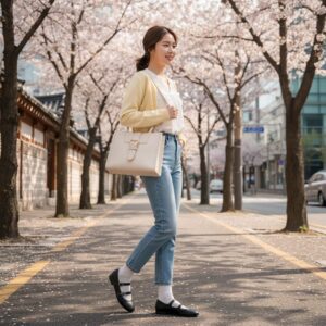 찰스앤키스 메리제인 플랫과 토트백으로 연출한 봄 새내기룩 스타일링