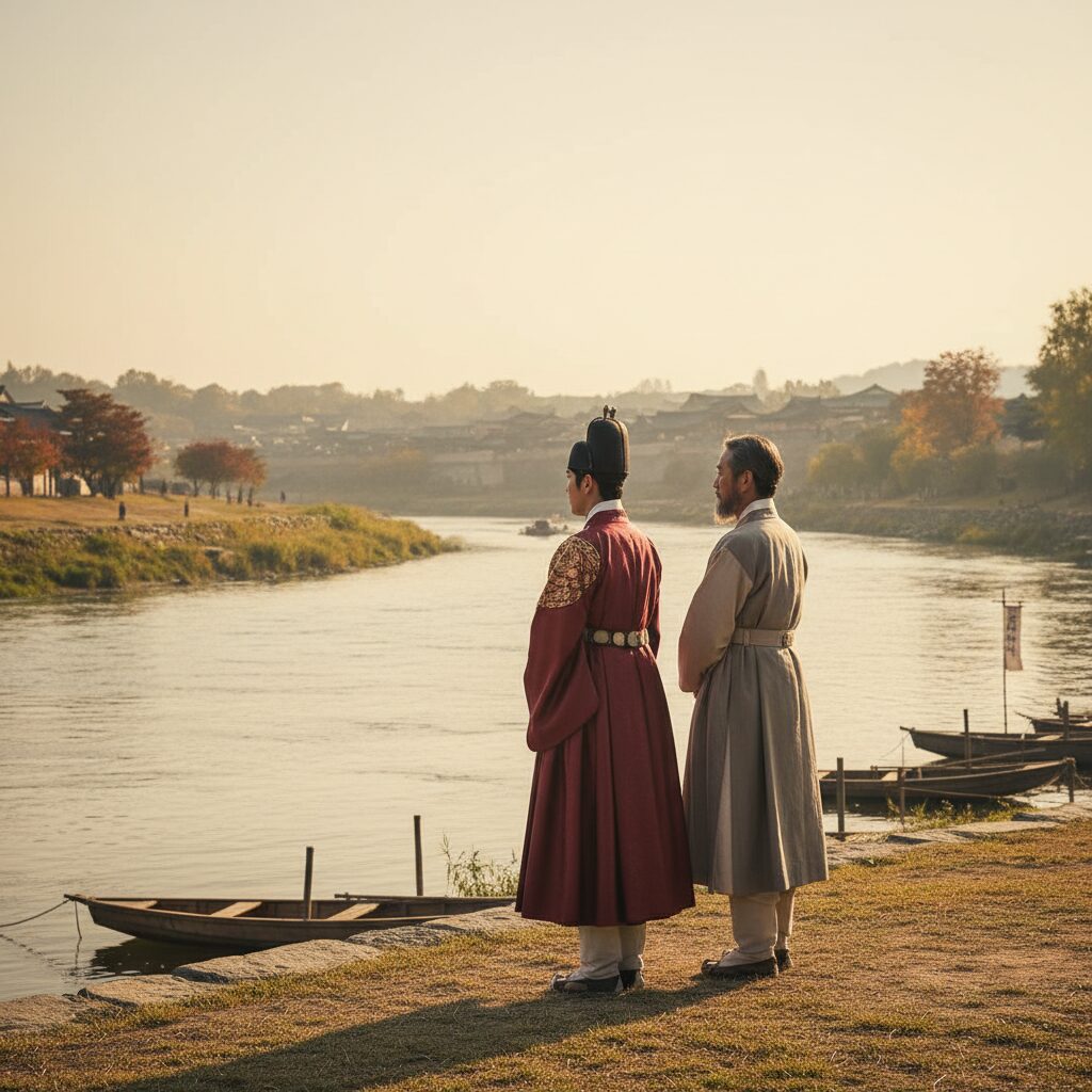 영화 왕과 사는 남자 단종과 엄흥도가 강가를 바라보는 장면 스틸컷