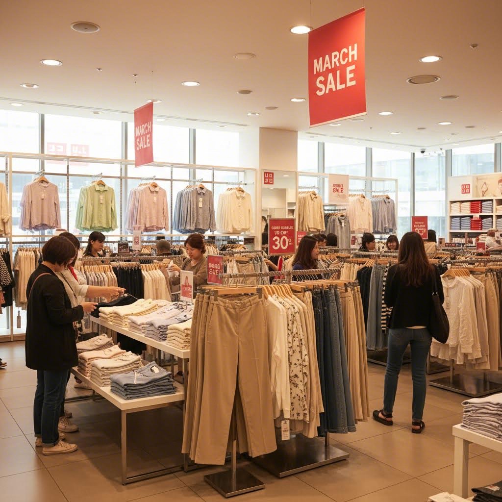 유니클로 3월 세일 정보와 봄옷 쇼핑 팁 1 유니클로 매장 내 3월 세일 중인 봄 상의와 하의 진열