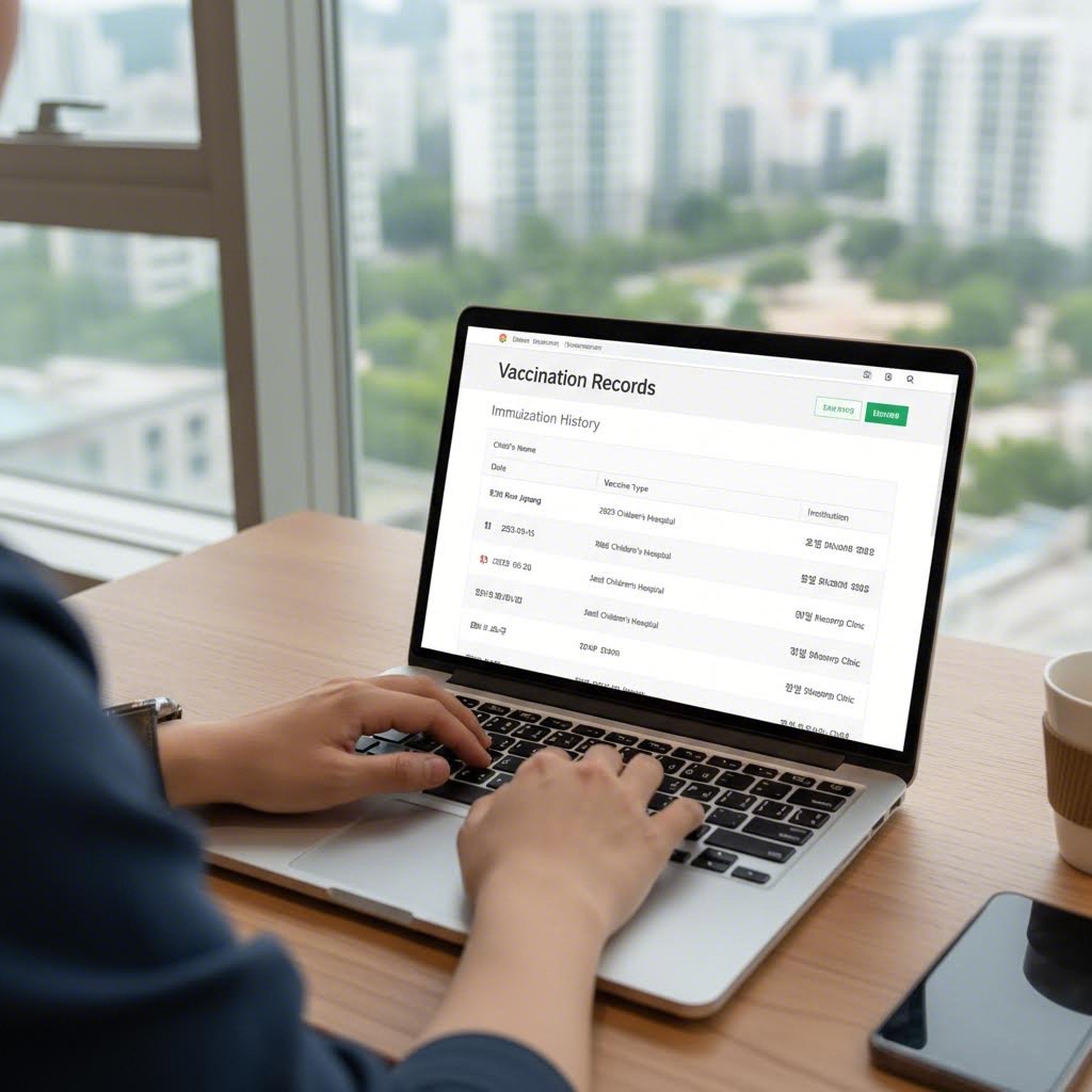 2026년 중학교 입학 예방접종 필수 항목과 확인 방법 1 예방접종도우미 홈페이지에서 접종 내역을 확인하는 모습을 보여주는 이미지