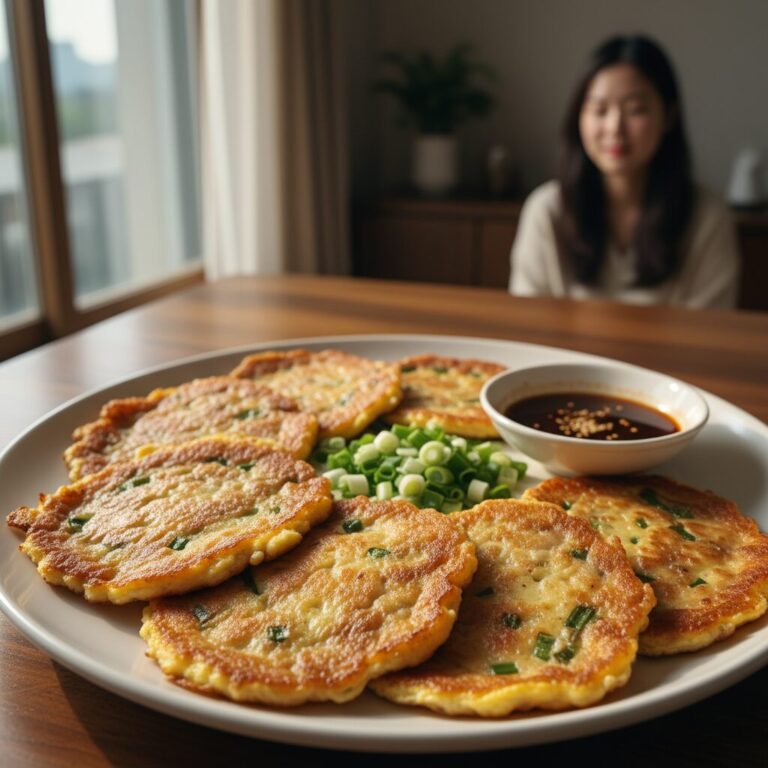 얇게 썬 소고기에 밀가루와 달걀물을 입혀 노릇하게 부쳐진 육전