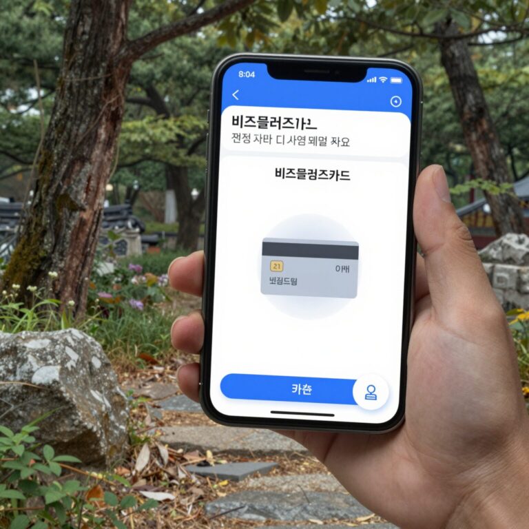 비즈플러스카드 신청을 위한 보증드림 앱 화면과 카드 이미지