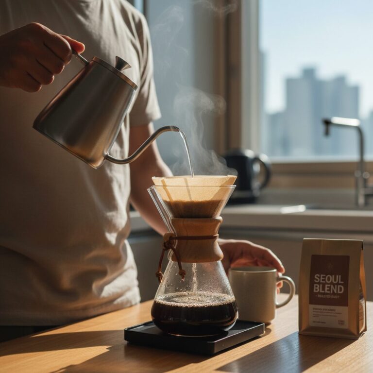 키멕스 드리퍼에 물을 붓는 방법을 보여주는 사진