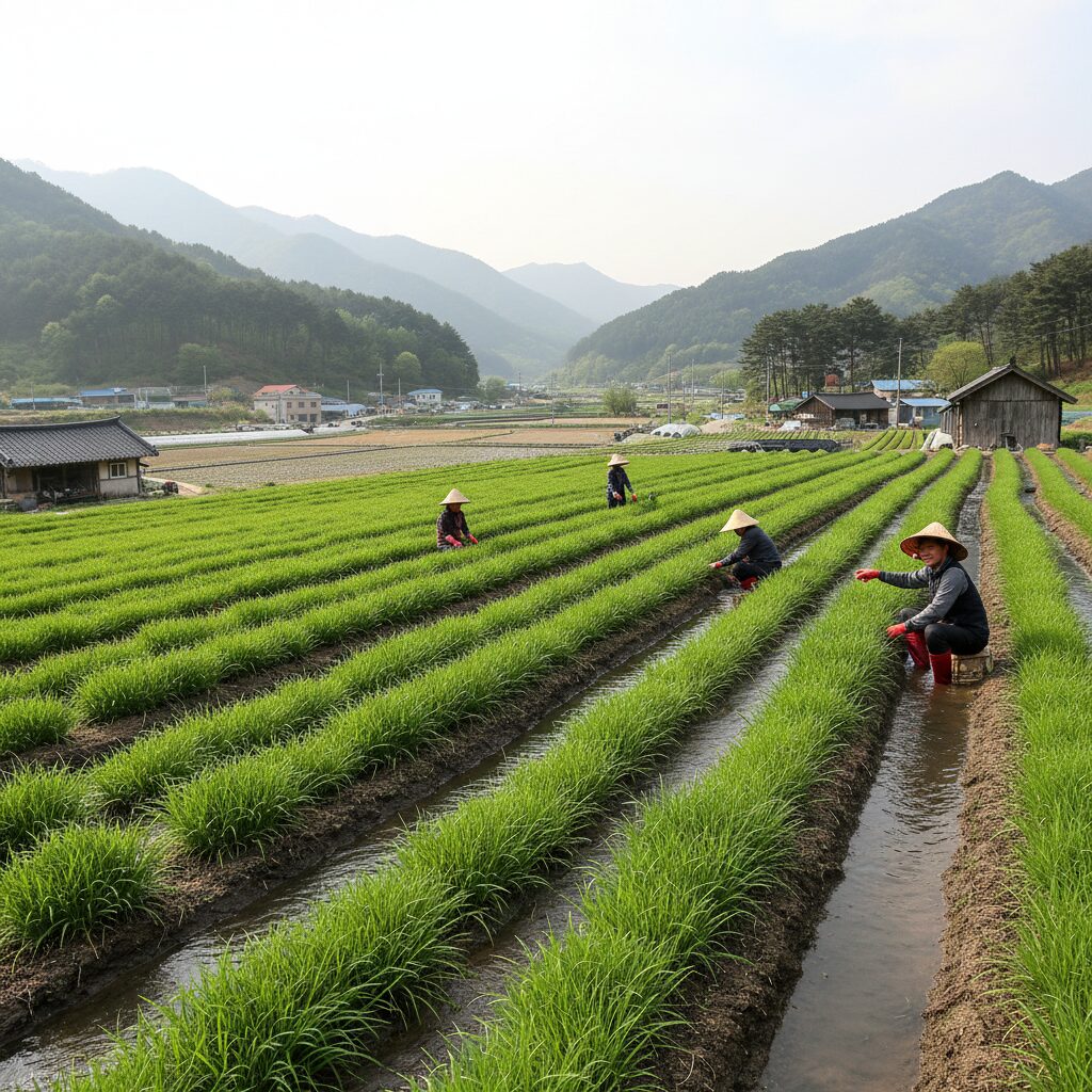 청도한재미나리 재배 밭에서 자라는 모습