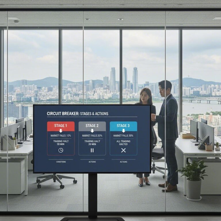 서킷브레이커 1단계 2단계 3단계 발동 조건과 조치 사항을 나타낸 인포그래픽