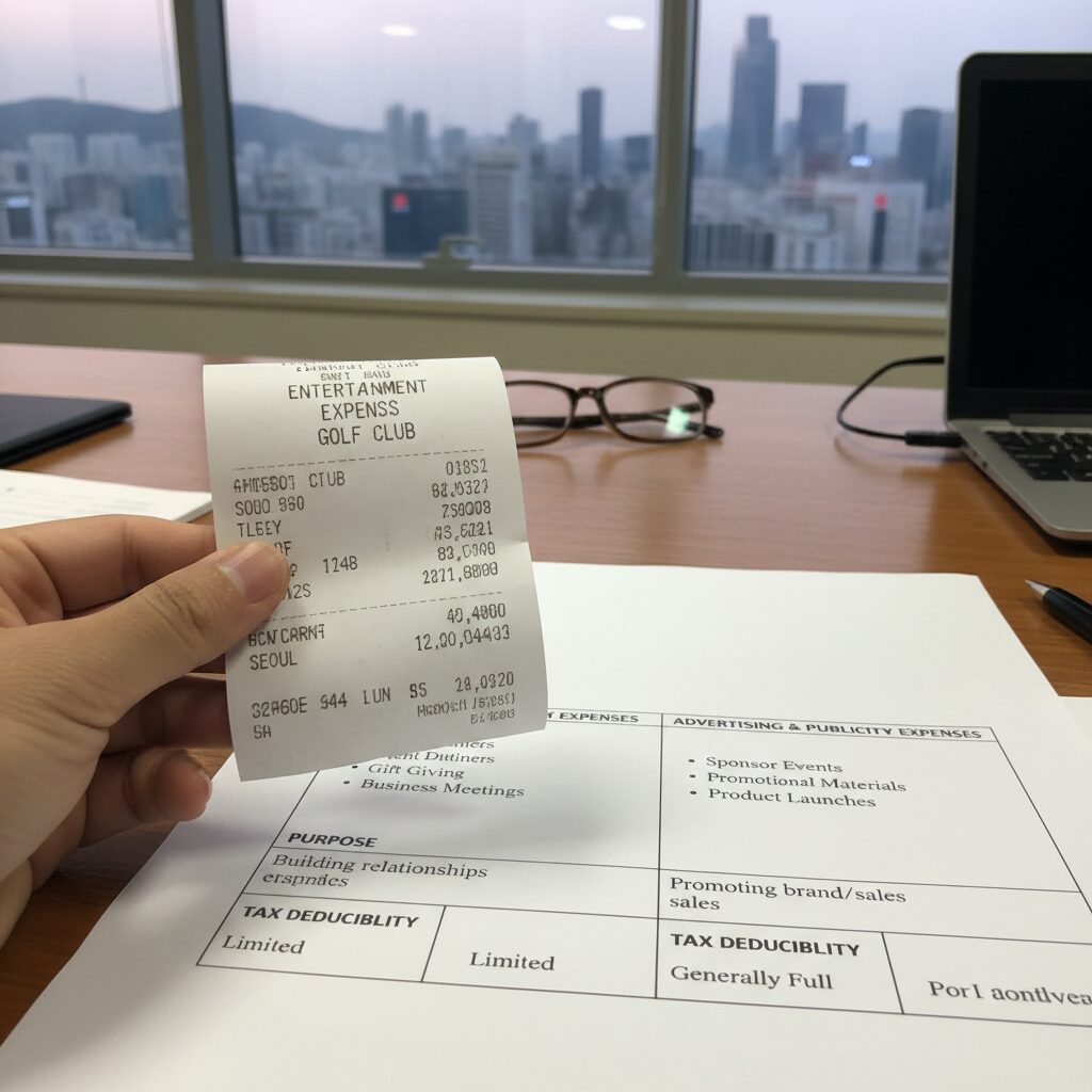 골프장 법인카드 영수증과 접대비 광고선전비 계정 분류 비교 표