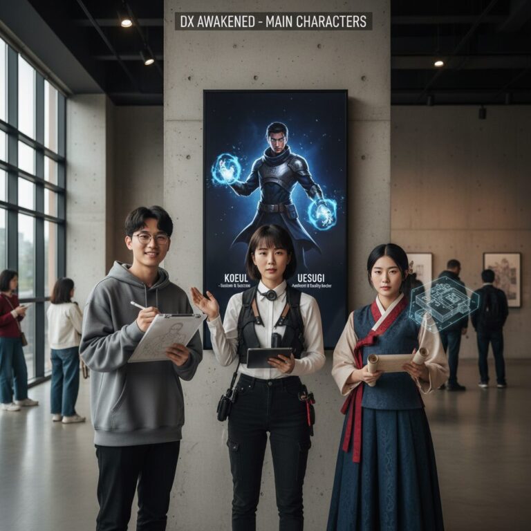 DX 각성자들 주요 캐릭터 엔시 제로 우에스기 코에루 일러스트 및 역할 설명