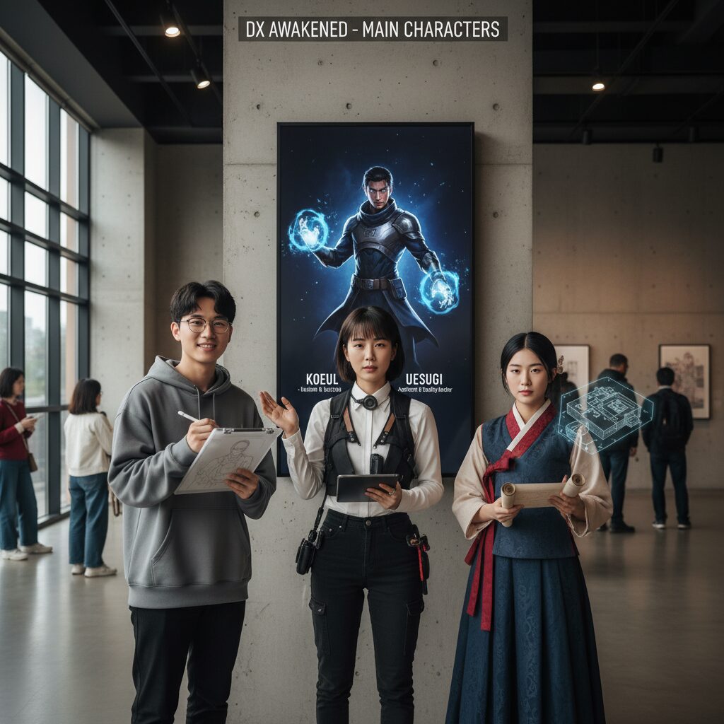 DX 각성자들 주요 캐릭터 엔시 제로 우에스기 코에루 일러스트 및 역할 설명