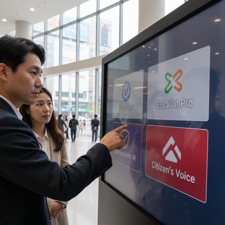 서로 다른 로고가 표시된 여러 전자투표 플랫폼 선택 화면