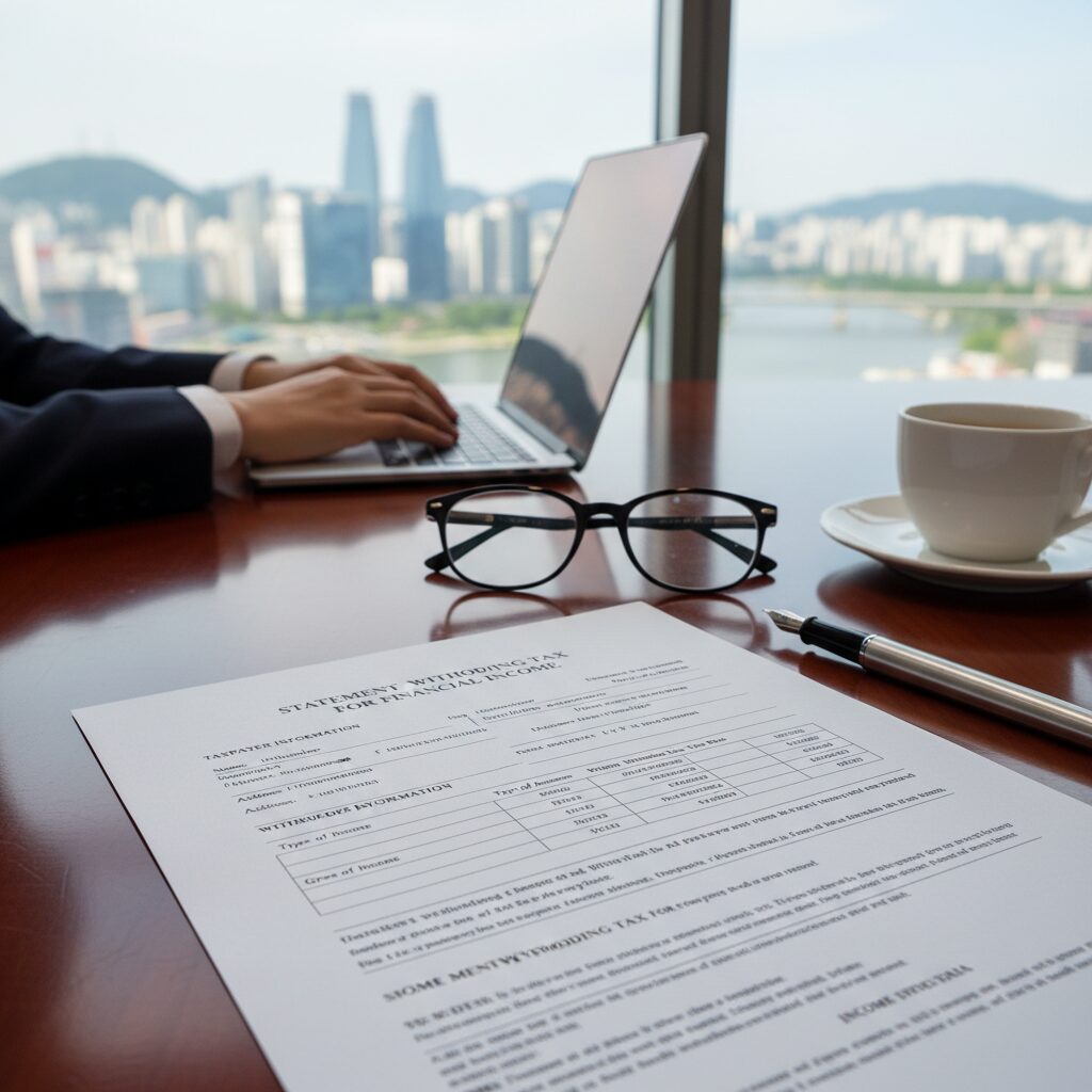 금융소득원천징수명세서 예시 이미지로 소득금액과 과세구분 항목이 표시됨