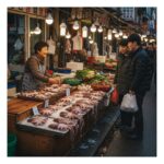 신선한 쭈꾸미가 진열된 전통 시장 모습