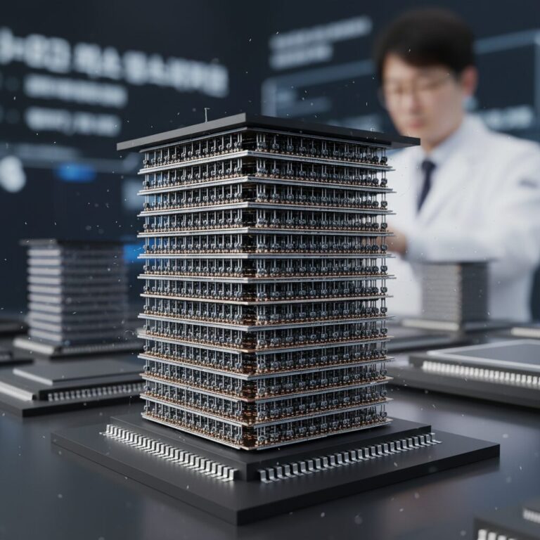 적층된 낸드플래시 메모리 칩을 확대한 모습