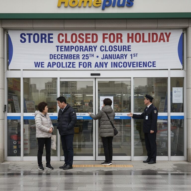 휴무일 홈플러스 매장 입구에 걸려있는 휴무 안내문