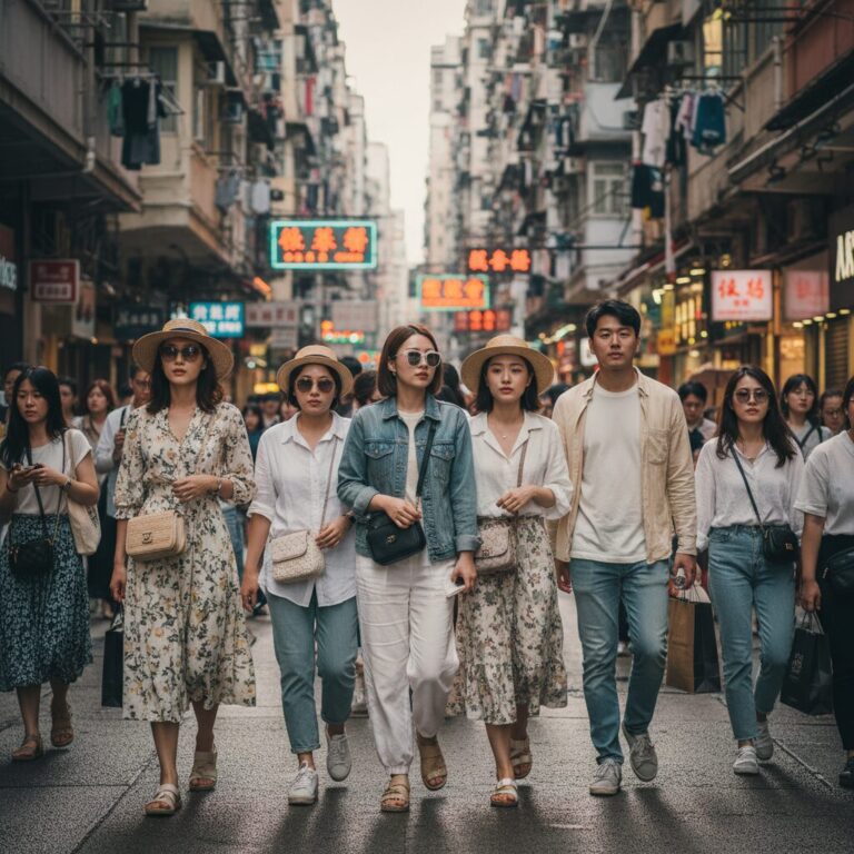 홍콩 4월 거리 사람들의 봄옷차림