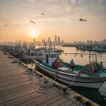 인천 남항 배낚시 배와 부두 전경