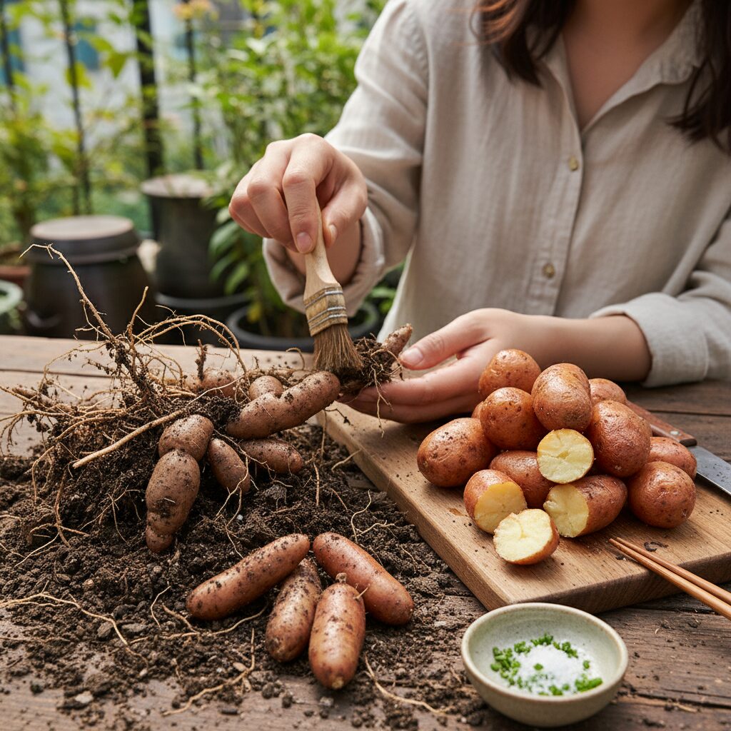 인디언감자의 뿌리 형태와 식용 모습