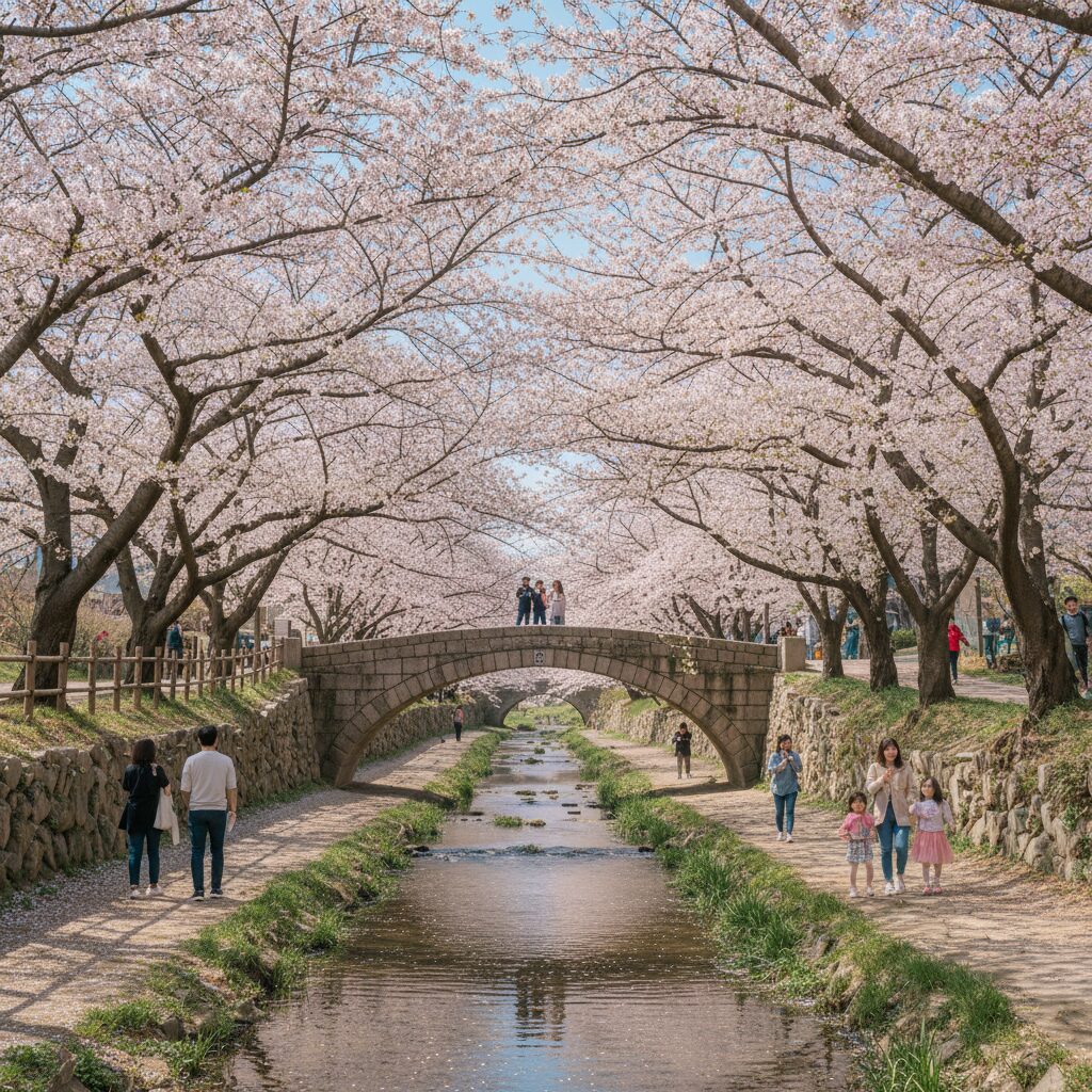 2026 진해군항제 꽃길 산책과 숙소 준비하기 1 진해 여좌천 로망스다리 벚꽃 터널 낮 풍경