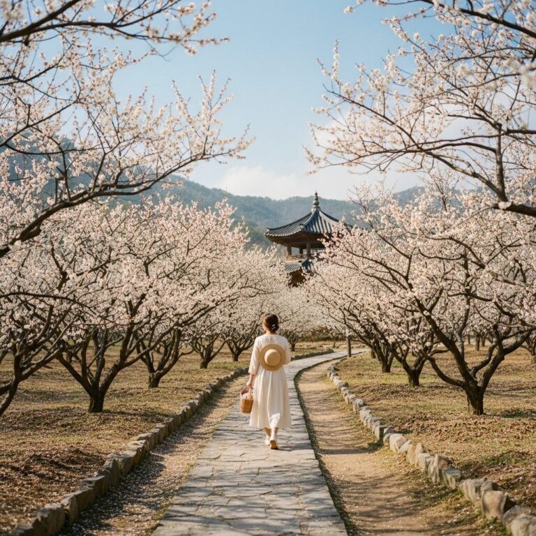 진주 매화숲 산책로 따라 핀 화사한 매화꽃