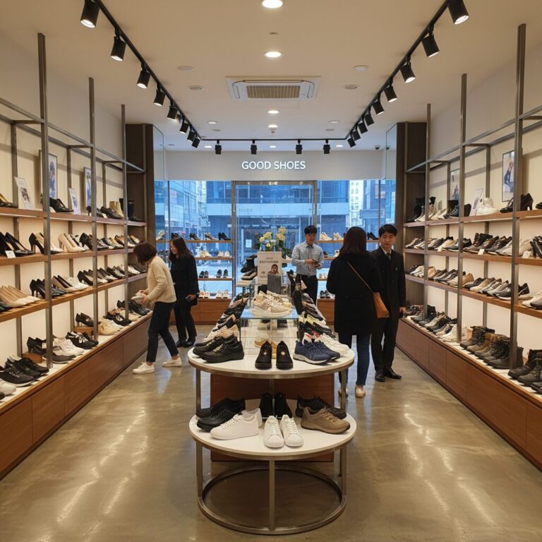 착한구두 매장 내부 다양한 신발이 진열된 모습