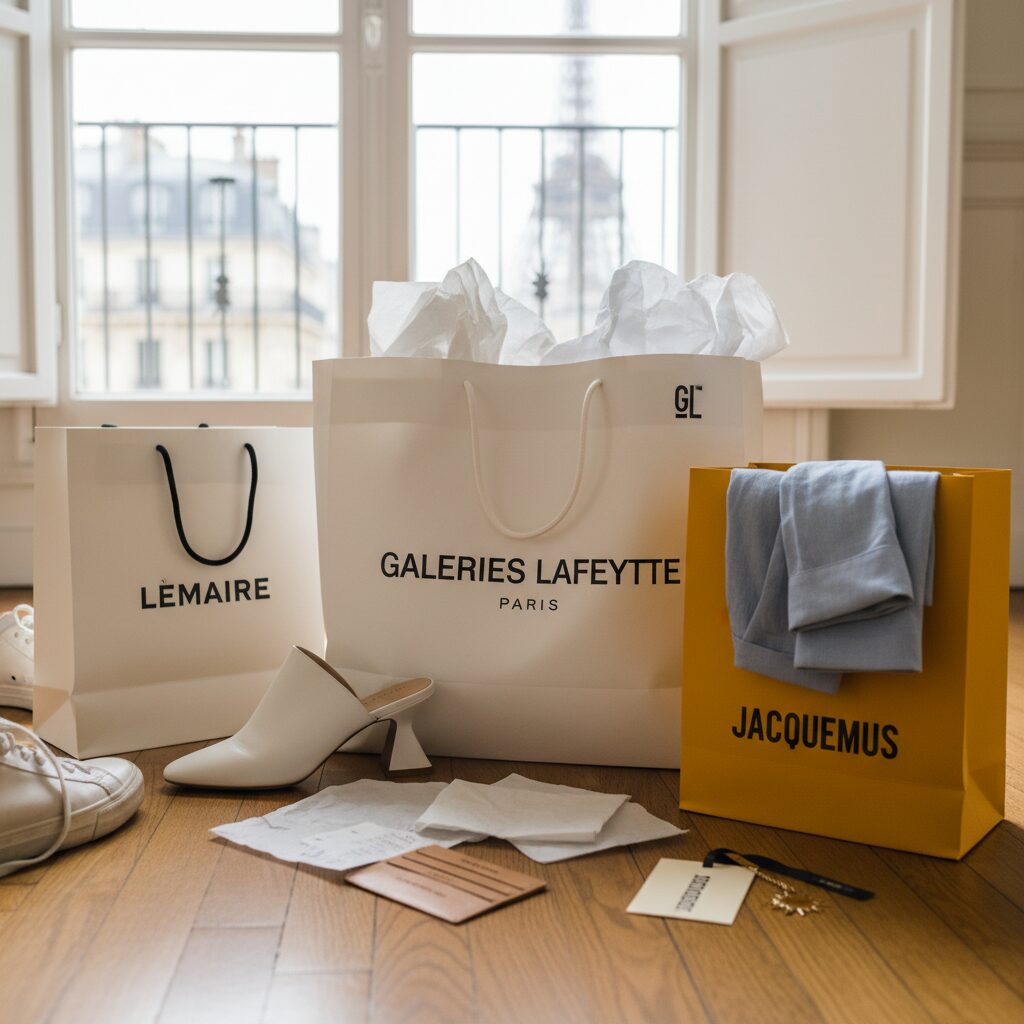 파리 라파예트 백화점에서 쇼핑한 르메르와 자크뮈스 제품이 들어있는 백
