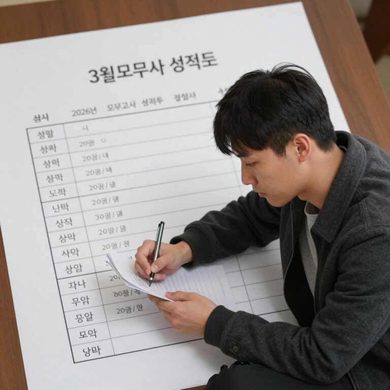 2026년 3월 모의고사 성적표와 오답 노트를 분석하는 모습