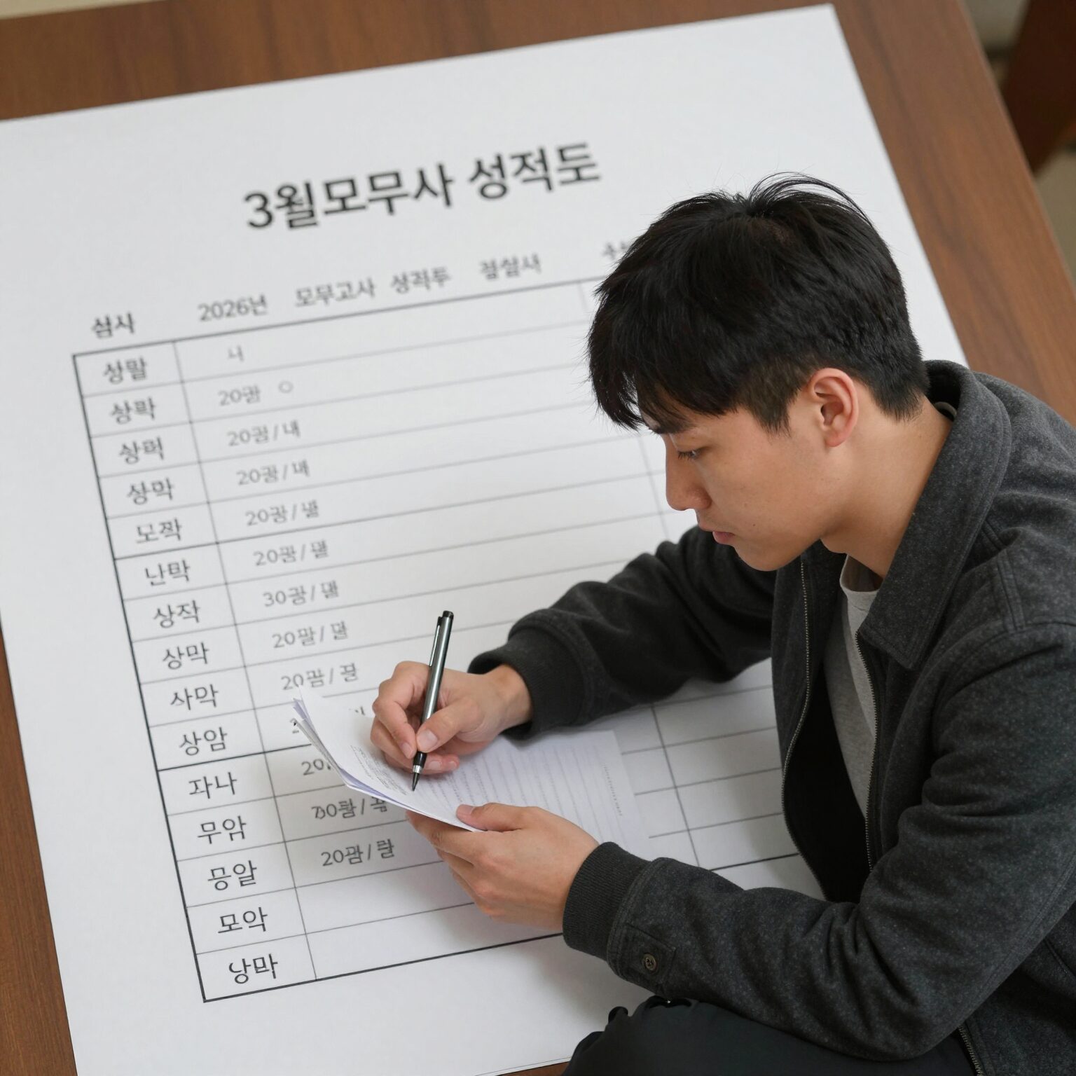 2026년 3월 모의고사 성적표와 오답 노트를 분석하는 모습