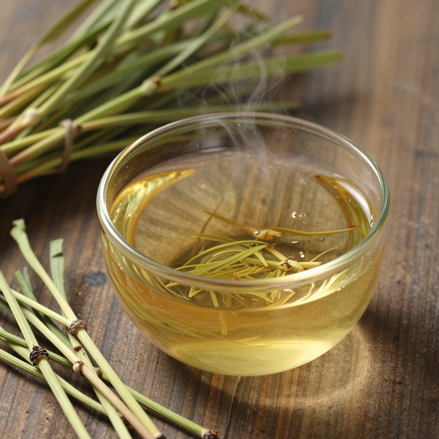 말린 쑥과 찻잔에 담긴 따뜻한 쑥차