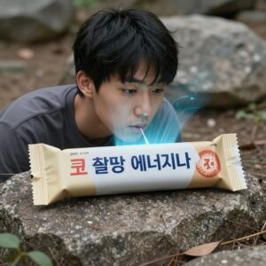코 흡입 에너지바와 경고 표시가 나란히 놓인 사진
