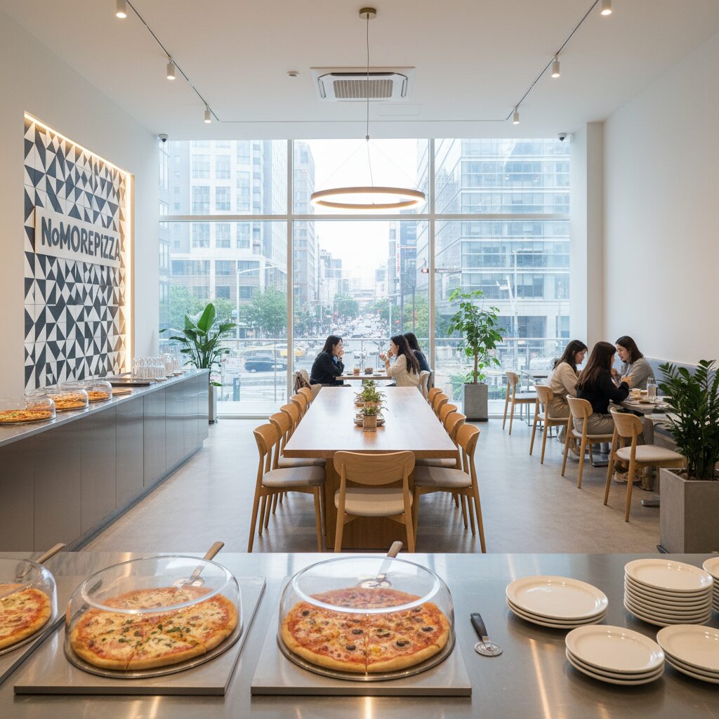 노모어피자 창업 양도양수와 가맹점 운영 방법 1 노모어피자 매장 내부의 현대적이고 깔끔한 인테리어