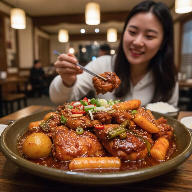 청도 오경통닭 옹치기 조림닭이 담긴 접시