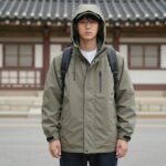 폴로 바람막이를 캐주얼하게 스타일링한 모습