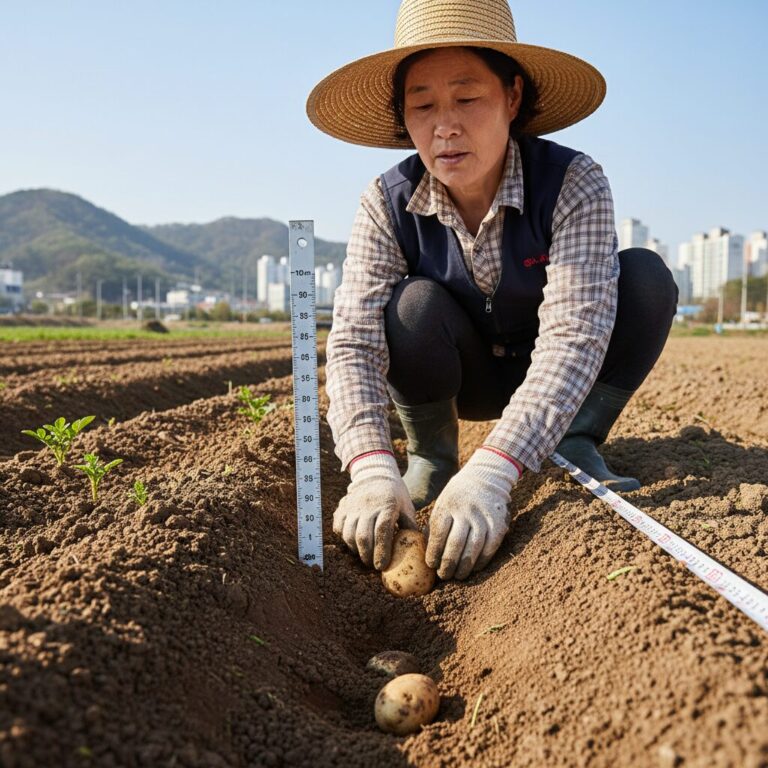 중부지방 봄 감자 심는 깊이와 간격을 보여주는 그림